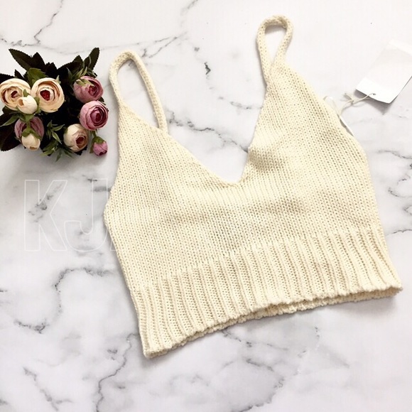 KJANSY Tops - Cream Colored Knit Crop Top